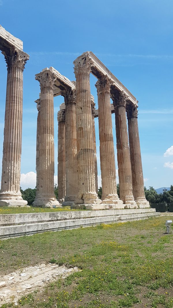 Wildflowers bloom around the columns of the Temple of Olympian Zeus in spring