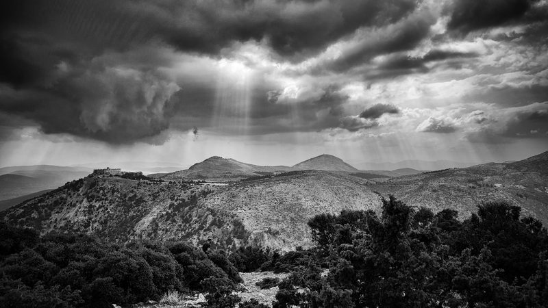 Panoramic view of the forested slopes and valleys of Mount Parnitha national park near Athens